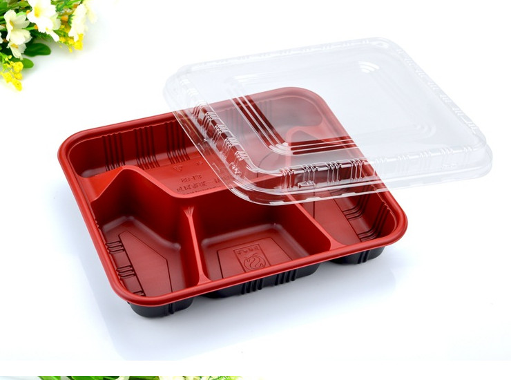 (箱/1000套) 一次餐盒 黑紅四格外賣打包盒 塑料快餐打包盒帶蓋 (包運送上門) - 關閉視窗 >> 可點按圖像