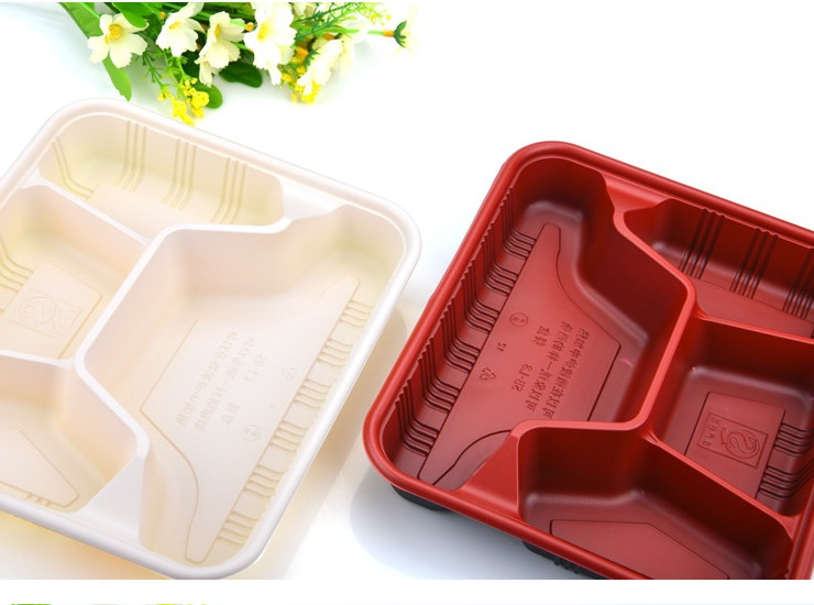 (Box/1000 Sets) One Lunch Box Black Red Four-Legged Packaging Box Plastic Fast Food Packaging Box With Lid (Door Delivery Included)