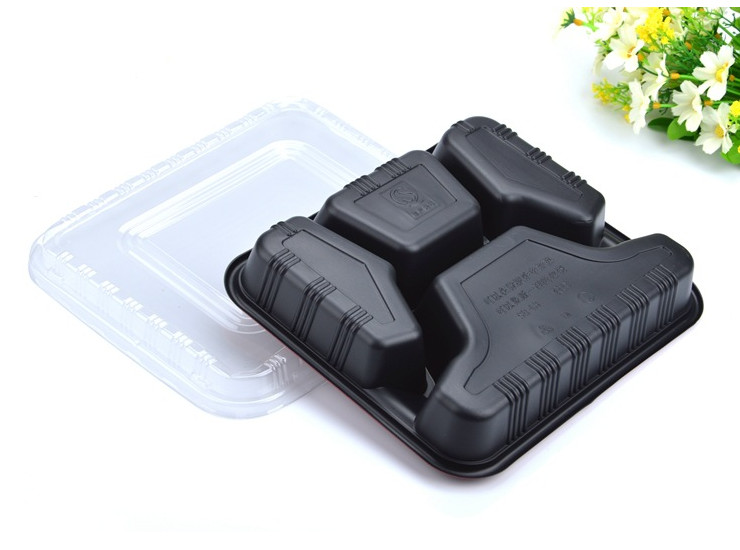 (Box/1000 Sets) One Lunch Box Black Red Four-Legged Packaging Box Plastic Fast Food Packaging Box With Lid (Door Delivery Included)