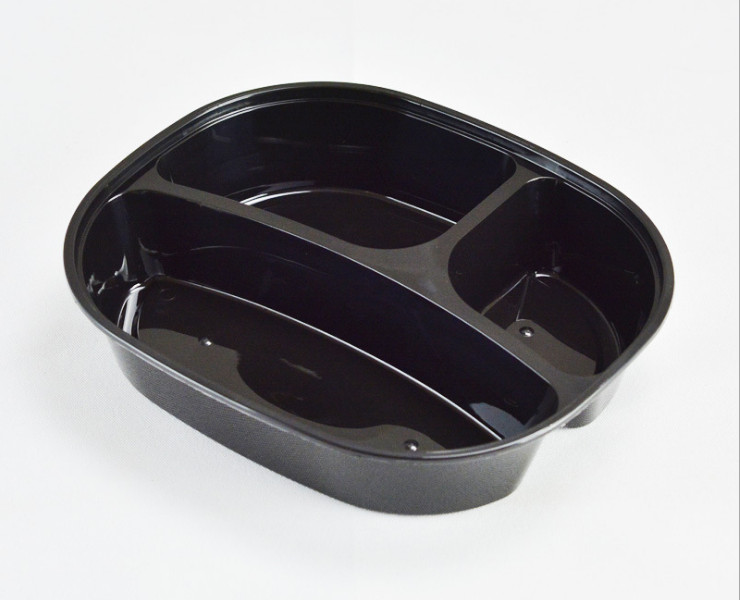 (箱/150套) 一次性餐盒黑色環保飯盒橢圓三格外賣打包塑料快餐盒 (包運送上門)