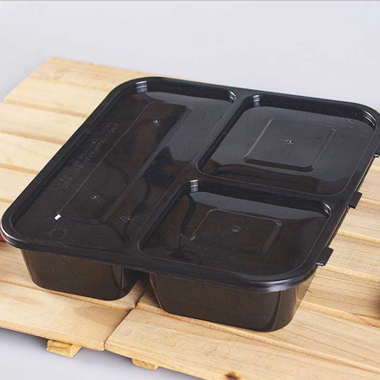 (箱/150套) 一次性飯盒黑色三格連體外賣打包盒塑料環保快餐餐盒 (包運送上門)