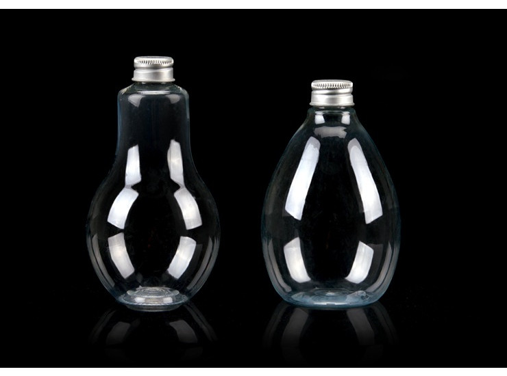 (箱/150套) 一次性杯子透明塑料果汁瓶创意PET冷饮杯灯泡水滴杯带铝盖 (包运送上门)