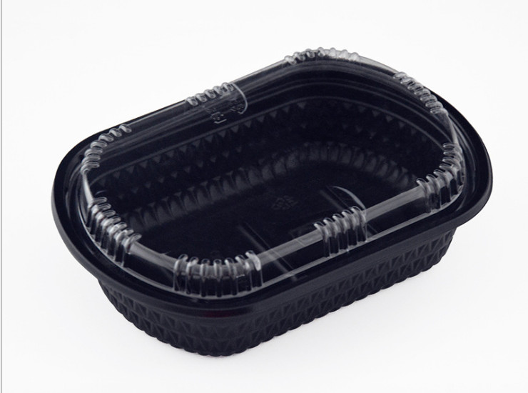 (Box/200 Sets) 1000Ml Disposable Black Lunch Box New Listing High-End Affordable Black Striped Box Box (Door Delivery Included)