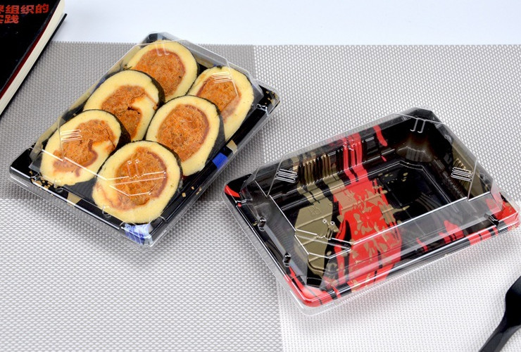(Box/200 Sets) Disposable Sushi Box Plastic Tray Fruit Plate Printed Cake Box Sashimi Packing Box (Door Delivery Included)