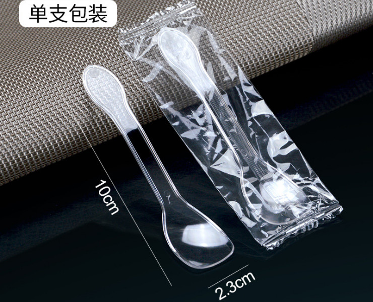 (Box/2000) Transparent Length 10Cm Individually Wrapped Disposable Plastic Small Spoon Ice Cream Ice Cream Jelly Yogurt Spoon (Door Delivery Included)