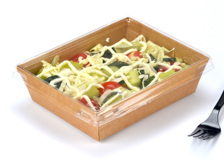 (箱/300个) 一次性纸碗方形黄牛皮纸便当盒 外卖沙拉打包盒带盖 (包运送上门)