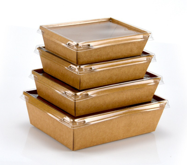 (箱/300個) 一次性紙碗方形黃牛皮紙便當盒 外賣沙拉打包盒帶蓋 (包運送上門)