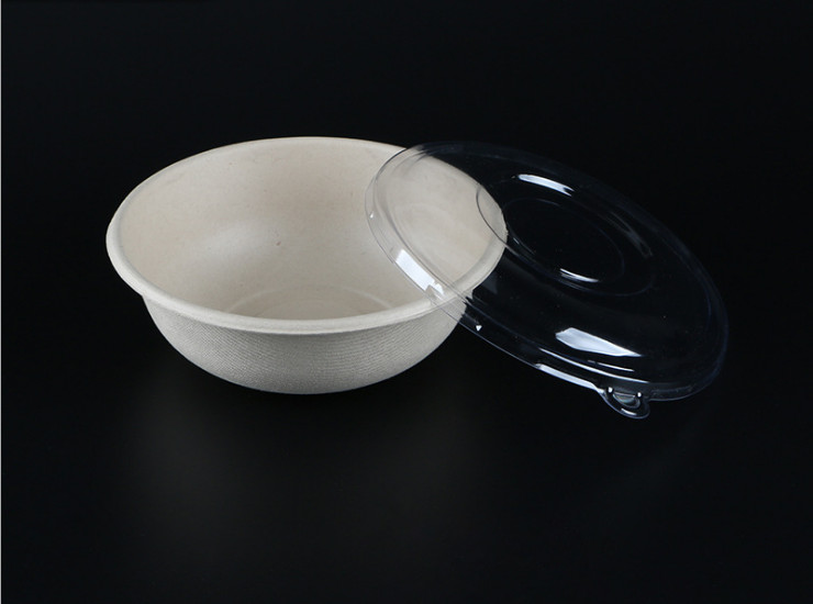 (箱/300套) 一次性外賣打包碗 圓形麥秸稈漿餐盒碗 環保可降解紙漿沙拉碗PET透明蓋 耐高溫 可微波 (包運送上門)