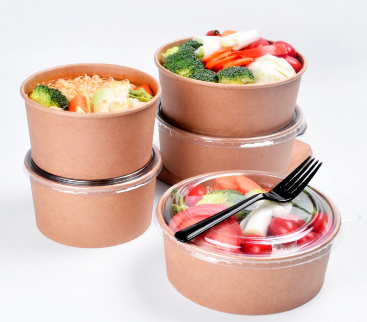 (箱/300套) 牛皮紙碗一次性快餐外賣打包湯碗水果湯麵沙拉餐盒圓形紙碗 (包運送上門)