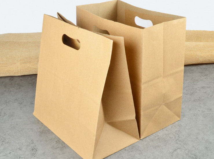(Box/500) Cowhide Boring Portable Paper Bag Bread Burger Food Take-Away Bag Anti-Oil Square Bottom Thickening (Door Delivery Included)