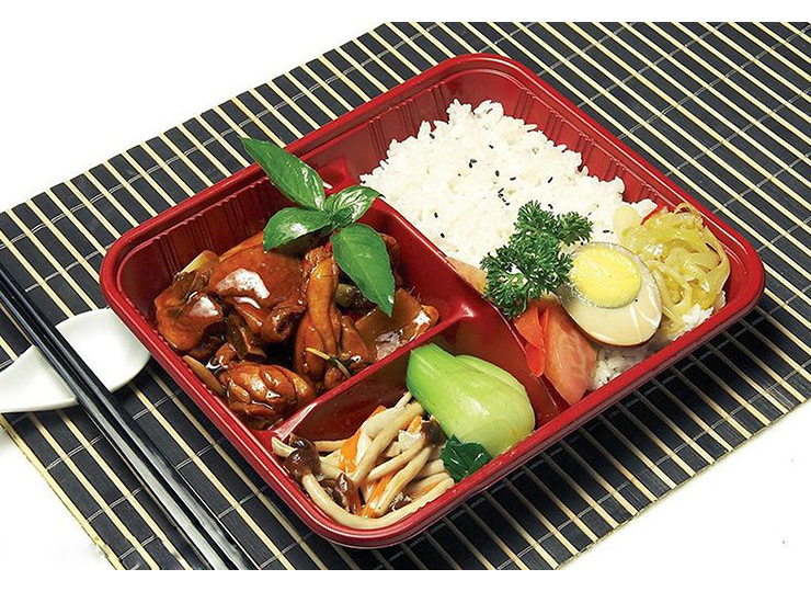 (箱/500套) 一次性快餐盒 塑料餐盒 PP環保快餐盒 紅黑單層三格餐盒帶蓋 (包運送上門)