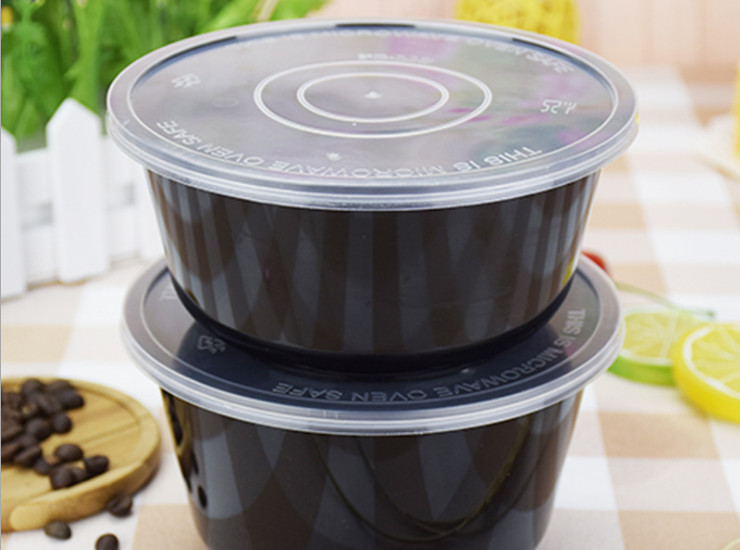 (Box/500 Sets) Plastic Black Soup Bowl 700Ml850Ml Thick High-End Disposable Bowl Take-Out Package Bowl (Package Delivery Door)