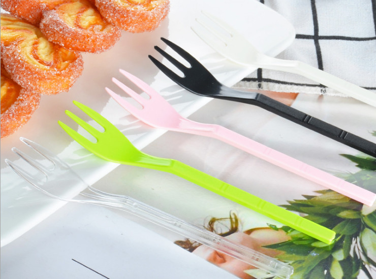 (Box/5000) Disposable 3-Tooth Fork Individually Wrapped Thick Plastic Knife And Fork Dessert Fork Cake Tableware Fruit Fork (Door Delivery Included)