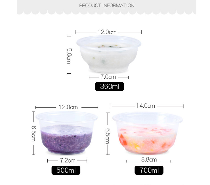 (Box/600) Disposable Transparent Pp Plastic Bowl Environmental Takeaway Pack Heatable Soup Powder Round Bowl 300Ml 500Ml Plastic Bowl (Door Delivery Included)