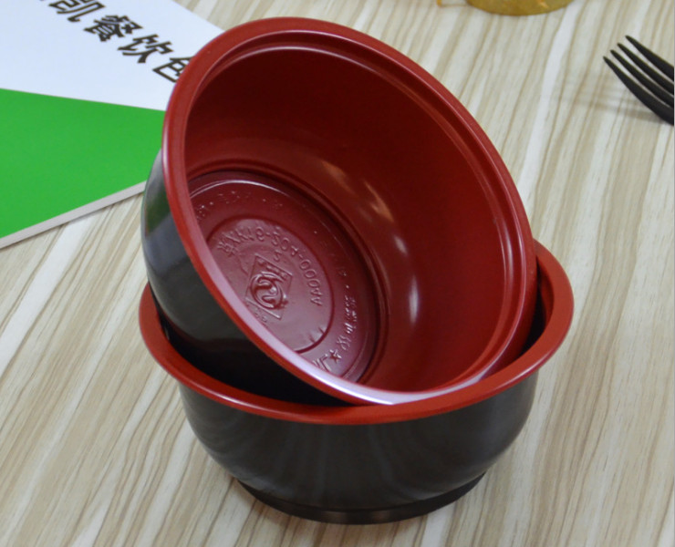 (Box/600 Sets) Disposable 360Ml Red And Black Round Bowls Boutique Thickened High Temperature Soup Porridge Packing Box Catering Takeaway Plastic Bowl (Door Delivery Included)