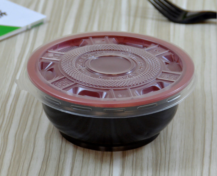 (Box/600 Sets) Disposable 360Ml Red And Black Round Bowls Boutique Thickened High Temperature Soup Porridge Packing Box Catering Takeaway Plastic Bowl (Door Delivery Included)