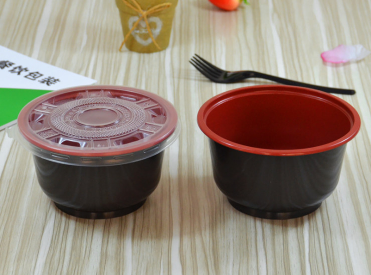 (箱/600套) 一次性500ml红黑圆碗 精品加厚耐高温汤粥打包盒餐饮外卖塑料碗 (包运送上门)