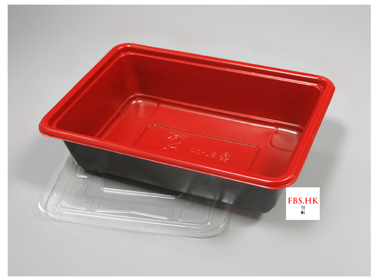 (箱/800套) 红黑长方形单格饭盒 红黑饭盒 一次性塑料快餐盒 520ml (包运送上门)