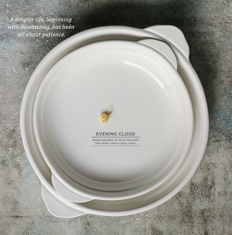 雙耳圓形烤盤純白陶瓷焗飯碗烘焙烤碗意面盤酒店餐廳深盤湯菜盤子
