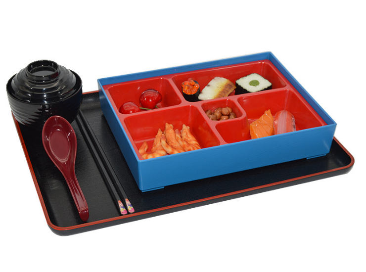 商务日式便当盒套餐盒分格长方形送餐饭盒筷子勺子托盘一体化餐具