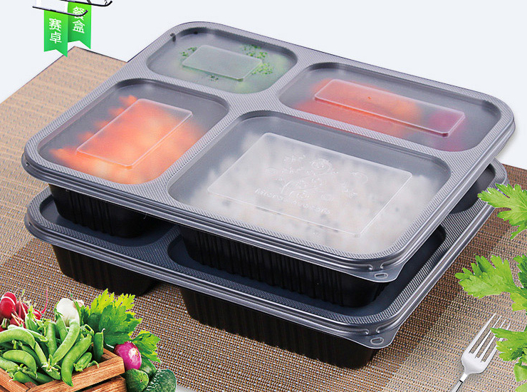 (Box / 200 Sets) Cardboard Four-Grid Plastic Takeout Box Takeaway Fresh-Keeping Fast Food Box (Including Door Delivery)