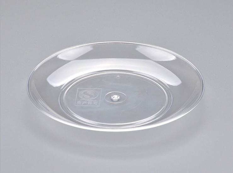 (Carton/1000) Disposable Plate Ps Hard Plastic Tray Environmental Thick Fruit Plate Transparent Crystal Disc (Door Delivery Included)