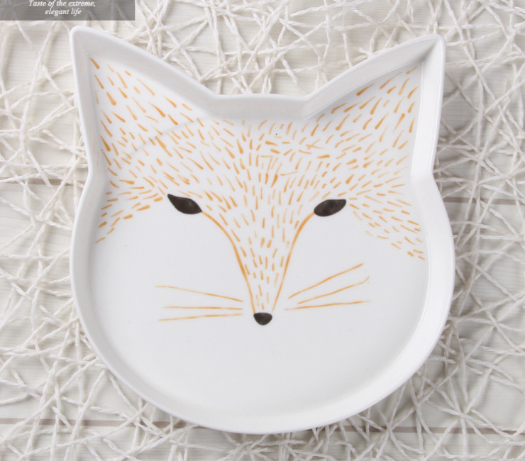 陶瓷烘焙磨具烤盤 可愛貓咪狐狸淺式西點創意西餐盤子陶瓷焗飯盤披薩盤烘焙模具批發