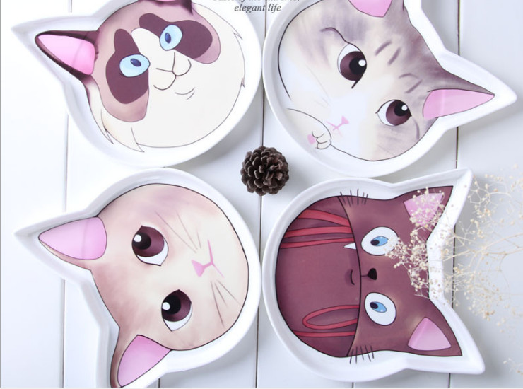 陶瓷烘焙磨具烤盘 呆萌儿童餐具 可爱猫咪浅式欧式创意西餐盘子陶瓷焗饭披萨盘批发