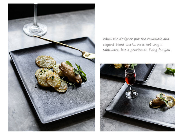 陶瓷黑色麵包正長方形牛排扒飯酒燒烤店專用西餐日本料理碟