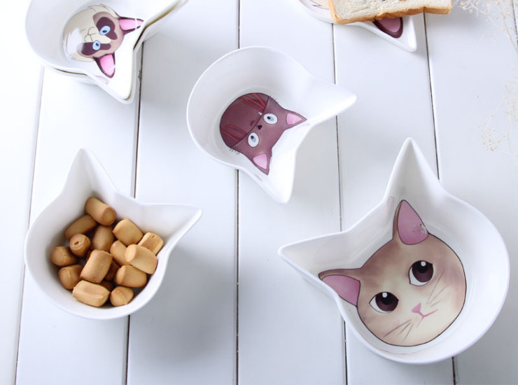 Ceramic Bone Bowl Bowl Cute Little Cat Theme Tableware Creative 6-Inch Low Bone Porcelain Bowl Bowl Bowl Bowl Let The Children Fall In Love
