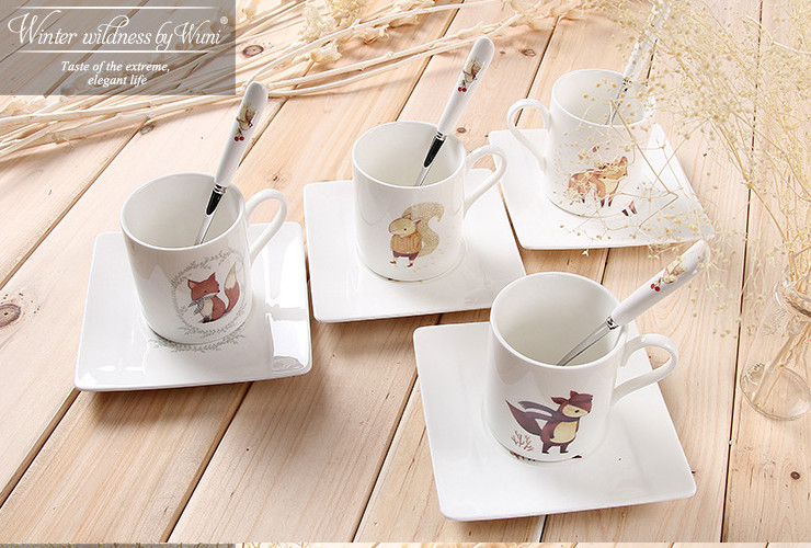 陶瓷骨瓷咖啡杯碟勺 可愛動物卡通創意歐式餐飲咖啡具 情侶咖啡杯碟帶勺禮品套裝批發