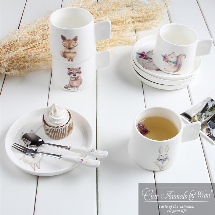 陶瓷骨瓷咖啡杯碟勺 可愛動物創意下午茶陶瓷 歐式咖啡廳杯碟勺骨瓷禮品套裝
