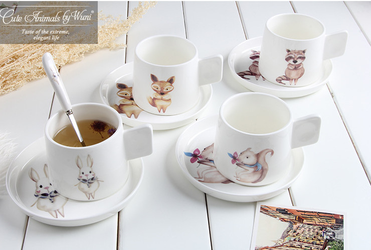 陶瓷骨瓷咖啡杯碟勺 可愛動物創意下午茶陶瓷 歐式咖啡廳杯碟勺骨瓷禮品套裝