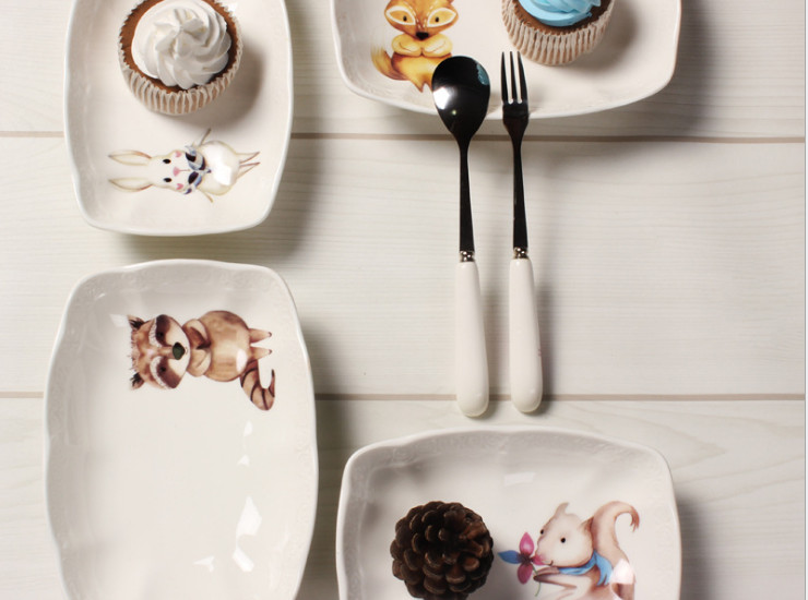 陶瓷骨瓷碟子 可爱动物卡通创意北欧欧式陶瓷酱油佐料调味碟 骨瓷礼品套装