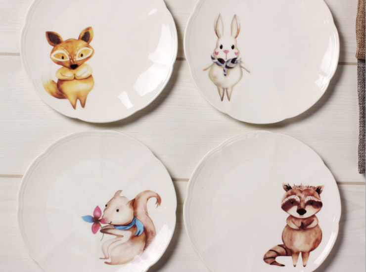 陶瓷骨瓷碟子 可爱创意卡通西餐盘子 高档餐具套装欧式骨瓷甜点点心盘平盘