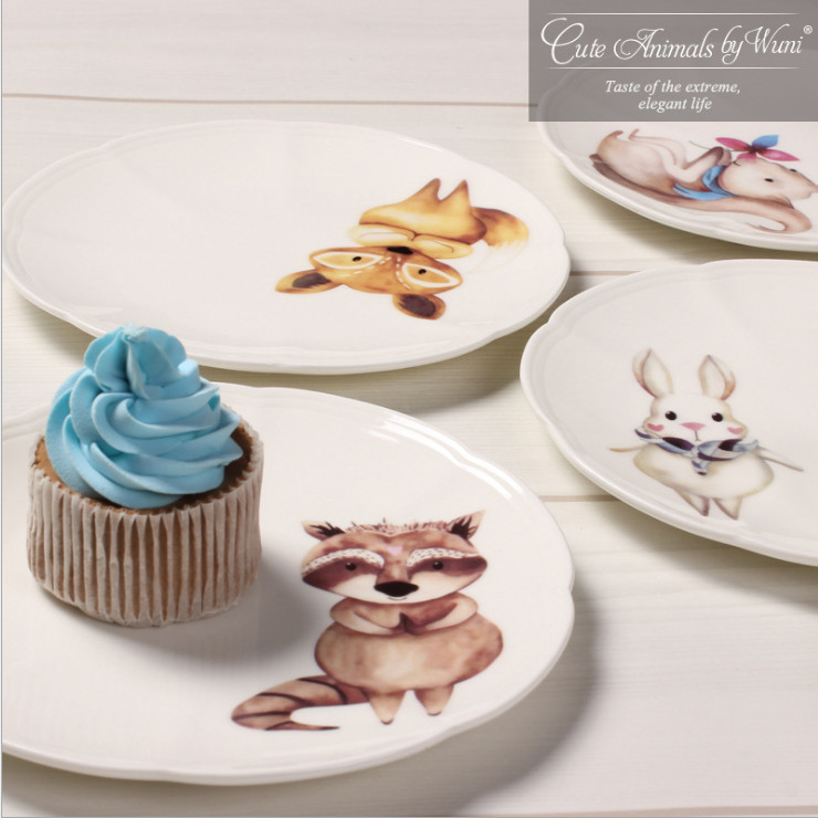 Ceramic Bone Cottage Cute Creative Cartoon Western Plate High-Grade Tableware Set European Bone Porcelain Dessert Sauce Plate