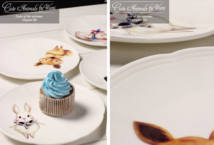 Ceramic Bone Cottage Cute Creative Cartoon Western Plate High-Grade Tableware Set European Bone Porcelain Dessert Sauce Plate