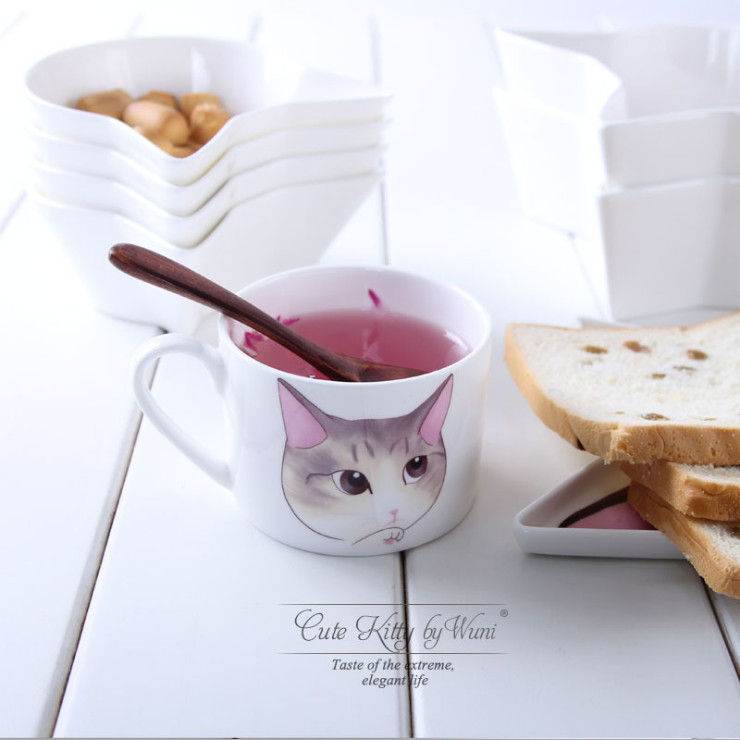 陶瓷骨瓷碗勺 可愛小貓咪餐具創意4.5寸骨瓷湯碗米飯碗點心碗陶瓷餐具套裝批發