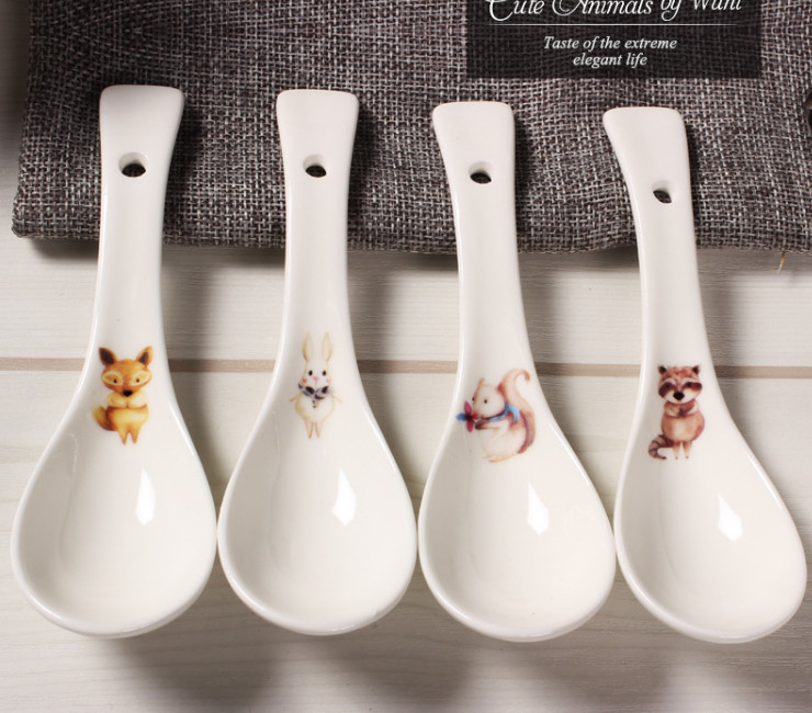陶瓷骨瓷碗勺 6寸卡通動物創意陶瓷碗骨瓷米飯色拉碗泡麵碗湯碗餐具套裝批發