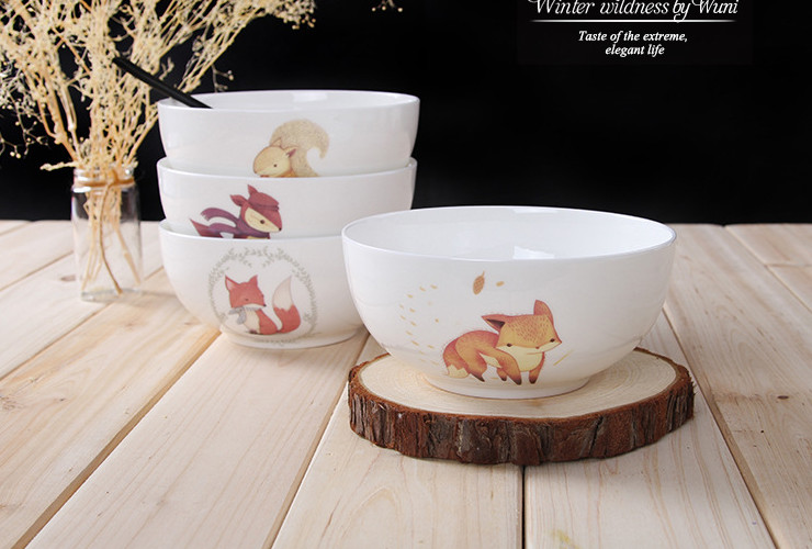 陶瓷骨瓷碗勺 卡通創意北歐風動物6寸陶瓷碗泡麵碗湯碗 歐式骨瓷色拉碗餐具套裝