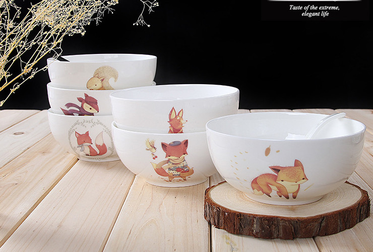 陶瓷骨瓷碗勺 卡通創意北歐風動物6寸陶瓷碗泡麵碗湯碗 歐式骨瓷色拉碗餐具套裝