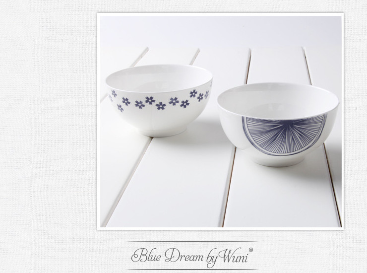 陶瓷骨瓷碗勺 北歐風簡約藍白陶瓷碗 創意4.5寸骨瓷米飯碗色拉碗餐具套裝批發