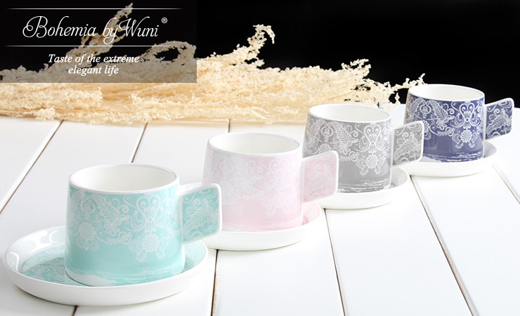 陶瓷骨瓷咖啡杯碟 創意地中海風陶瓷大容量咖啡杯碟套裝 咖啡廳專用點心具禮品批發