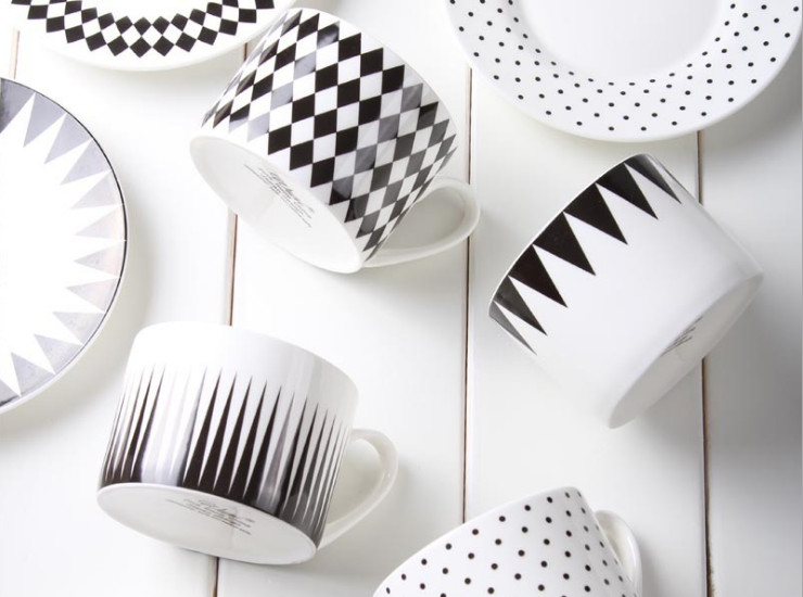 Ceramic Bone Porcelain Coffee Cups Nordic Simple Bone Porcelain Coffee Cups Disc High-Grade Black Geometry Home Ceramics Boutique Wedding Gifts Wholesale