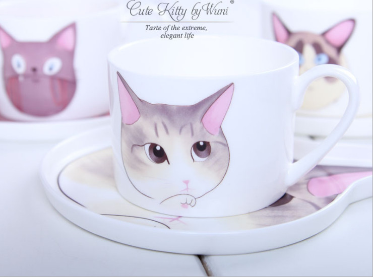 陶瓷骨瓷咖啡杯碟 可爱猫咪咖啡杯碟 创意骨瓷下午茶具卡通陶瓷点心盘茶杯礼品批发