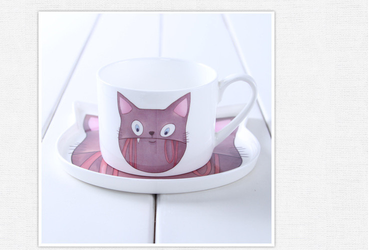 陶瓷骨瓷咖啡杯碟 可愛貓咪咖啡杯碟 創意骨瓷下午茶具卡通陶瓷點心盤茶杯禮品批發