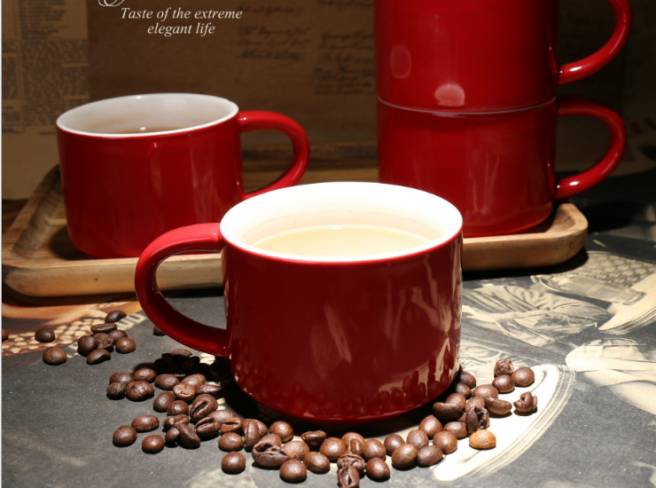 陶瓷骨瓷馬克杯 高檔咖啡廳logo定制紅色咖啡杯 簡約陶瓷馬克杯茶杯結婚禮品批發