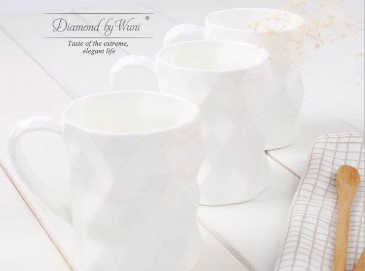 陶瓷骨瓷马克杯 北欧简约创意骨瓷钻石折纸马克杯 个性陶瓷纸杯子咖啡茶水杯批发
