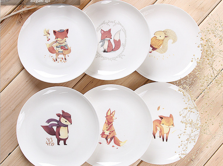 陶瓷骨瓷碟子 有爱创意卡通动物下午茶西餐盘子餐具套装欧式陶瓷水果盘点心盘子