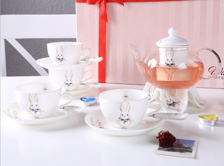 Ceramic Bone Porcelain Set Set Heat-Resistant Ceramic Glass Fruits Flower Teapot Coffee Cups Disc Candle Base High-Grade Afternoon Tea Set Set Wholesale